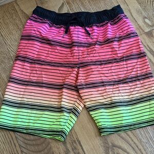 Hurley Boys Neon Stripe Swim Trunks - Pink to Lime Gradient. Like New.